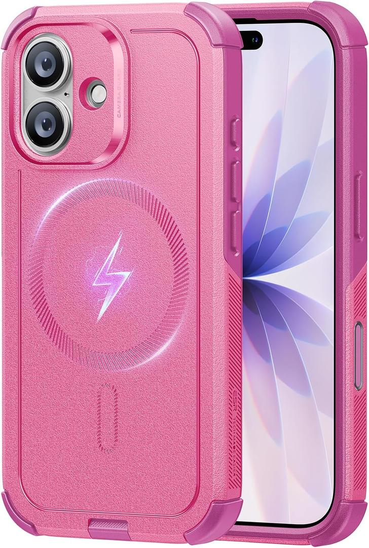ESR for iPhone 17 Phone Case, 23ft Military-Grade Drop Protection, Shock-Absorbing Rugged Cover, MagSafe Accessories Compatible, Cyber Series, Rosy Pink