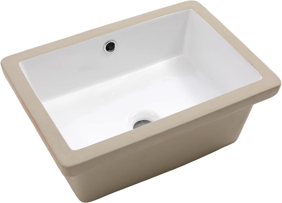 18x12 Inch Undermount Bathroom Sink with Rectangular Bottom White Ceramic Vessel Bathroom Sinks Vanity Classic Basin with Overflow