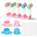 COKEJA Silicone Cake Pop Mold Set, 53 PCS Cake Pop Maker Set with Silicone Tray, Pink & Blue Cutters, and 50 Paper Sticks – Ideal for Parties, Birthdays, and Family Gatherings