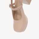 NEWBELLA Women's Square Toe Platform Pumps Slingback Chunky Heels with Adjustable Ankle Strap Party Dress Shoes Nude (9, Beige)