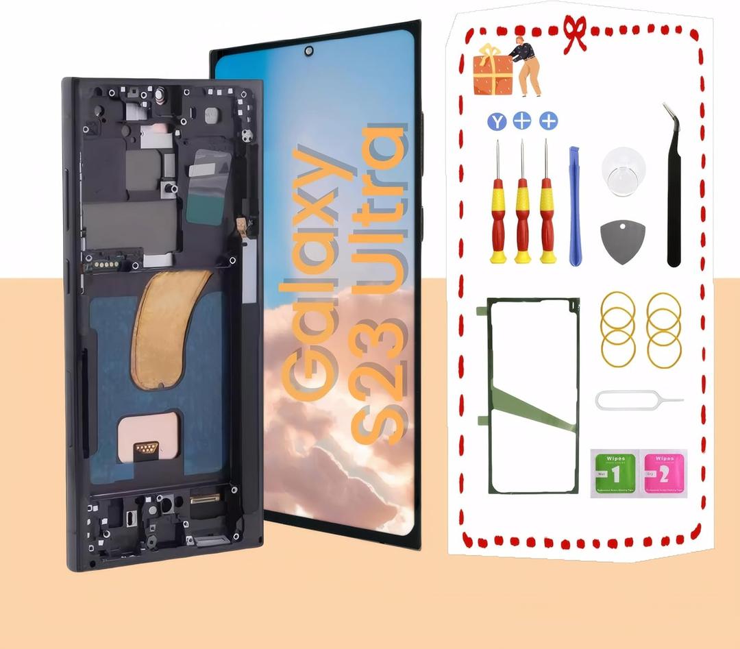 OLED Screen for Samsung Galaxy S23 Ultra 5G LCD Screen Replacement for Samsung S23 Ultra Touch Digitizer Display Screen Assembly with Frame Toolkits S918U S918A US Version (Black)