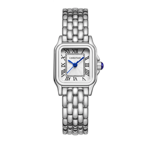 CHEETAH Gold Watches for Women with Small Vintage Bracelet, Rectangular Case Roman Dial, silver white