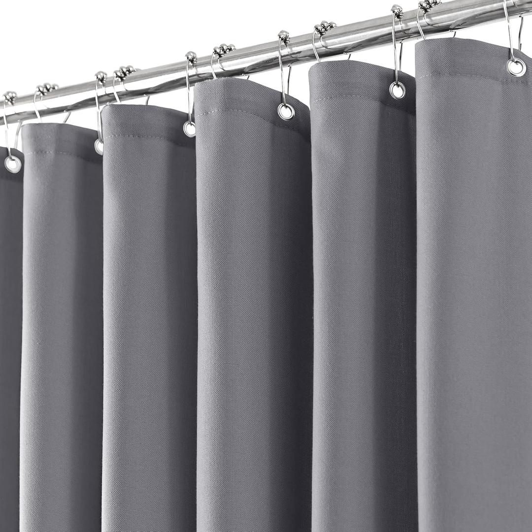 Grey Linen Shower Curtain for Bathroom Cream Boho Farmhouse Shower Curtains Natural Aesthetic Bath Decor Weighted Cloth Fabric Linen Textured Bath Curtain with Hooks Set, Gray, 72 x 72