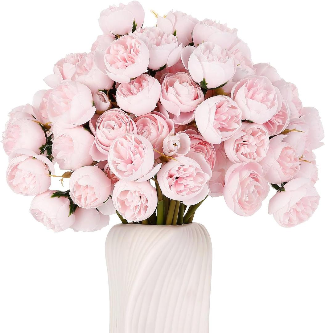 24 PCS Ranunculus Artificial Flower, Faux Silk Mini Ranunculus Bulk Fake Wedding Filler Flowers for Engagement Centerpieces Arrangements Bridal Shower Decorations Home Decor (Pink)