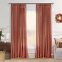 Terracotta Pinch Pleat Semi Sheer Linen Curtains 90 Inch Long Rustic Drapes, 40"W x 90"L