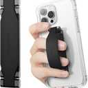 SURITCH Phone Grip Strap Finger Loop Holder for Back of Phone, 2-in-1 Soft Silicone Gripper Kickstand for iPhone Samsung and Most Cell Phone Cases, 3.94" Black (Long)