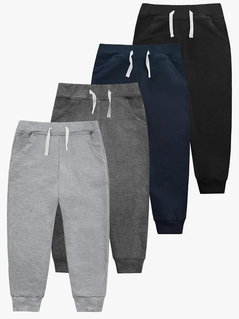 4 Pack Boys Sweatpants Cotton Toddler Joggers Pants with Pocket Drawstring for Kids Toddler Boys 2T-6T