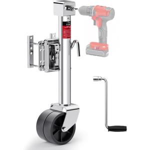 FZZD 2000lbs Trailer Jack with Dual Wheel, 20-24V Cordless Drill Compatible, 12" Lift, for RV Boat