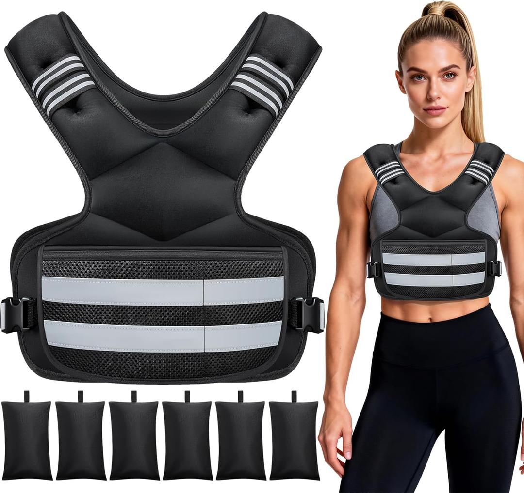 Adjustable Weighted Vest for Women and Men, 11-18 lb Weight Vest with 6 Ironsand Bags, Storage Pocket and Reflective Stripes for Walking, Workout and Strength Training