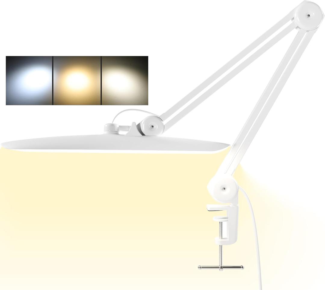 3000 Lumens Adjustable LED Desk Lamp & Task Lamp - Bright, Dimmable Lighting for Office, Crafts, Nails &Salon Hobbies with Clamp (CCT, White), 5"D x 20"W x 30"H