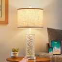 26" Farmhouse Table Lamp Dual Light, 3-Way Dimmable Touch Lamps, Rustic Nightstand Bedside Lamps with 2 USB Ports + AC Outlet, Modern Nightlight for Living Room Bedroom and Nightstand (White-1 Pack)