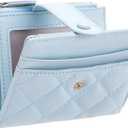 GAEKEAO Small Wallet for Women Slim Bifold Leather RFID Blocking Credit Card Holder Wallets Zipper Pocket Coin Purse with ID Window (Light Blue)