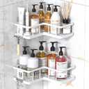YASONIC Shower Caddy Corner, 2-Pack Adhesive Rustproof Stainless Steel Shower Shelves with Soap Holder, No Drilling Shower Organizer Corner for Dorm, Renters Bathroom White