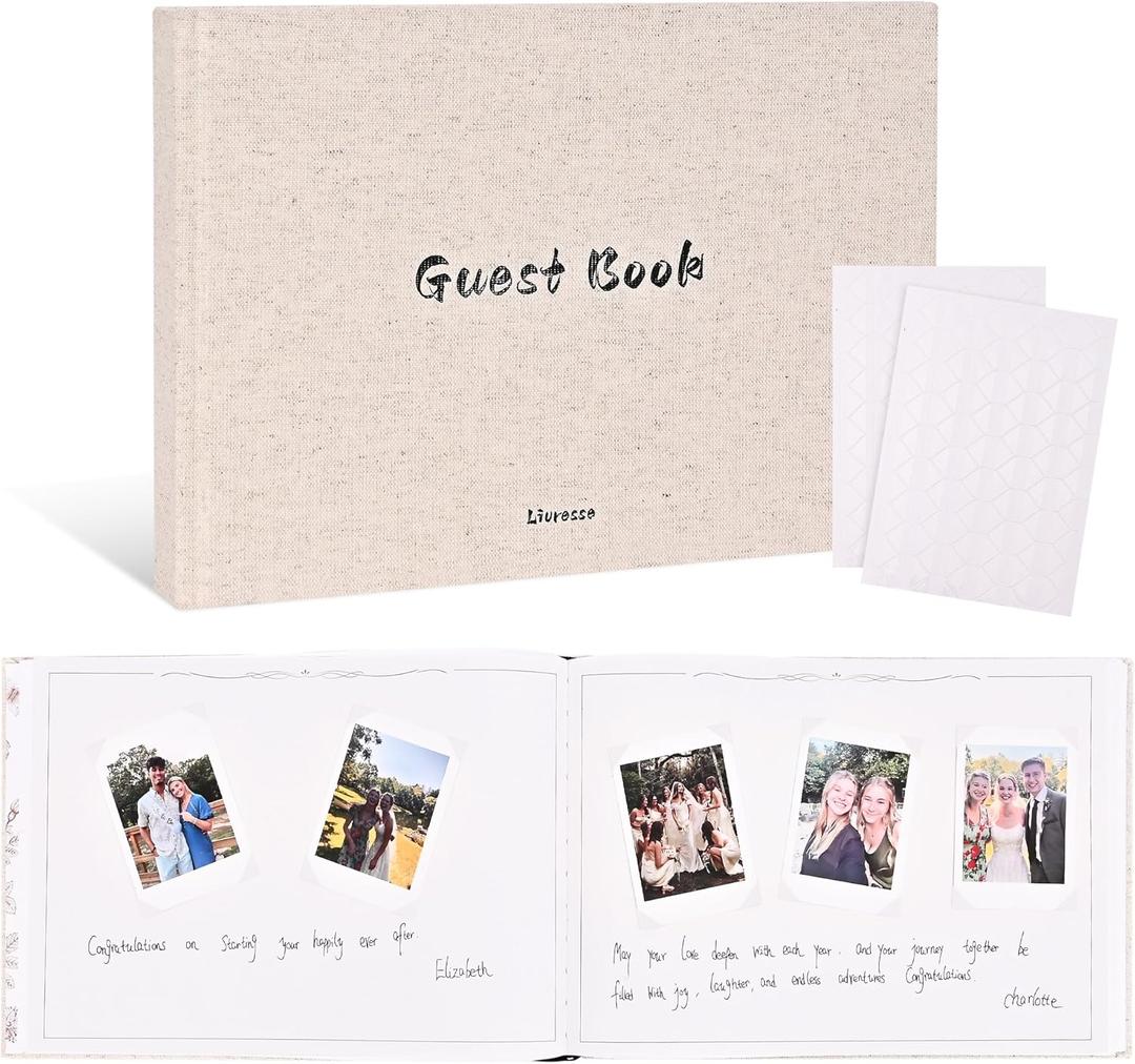 Wedding Guest Book  Cloth Hardcover Guest Book for Wedding Reception, 160 Pages Polaroid Guestbook with Photo Corners, Elegant Blank Guest Book for Engagement Party and Wedding Theme.
