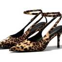 Coutgo Womens Slingback Kitten Heels Closed Pointed Toe Pumps Ankle Strap Work Dress Shoes, Leopard, Size 7