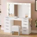 DWVO Makeup Vanity with LED Mirror, 11-Drawer Vanity Table with Touch-Control Lights