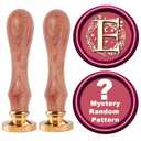 Wax Seal Stamp Set - 2pcs Initial Alphabet E With Mystery Random Pattern for Christmas, Thanksgiving, Envelope, Gift Wrap, Letter - Sealing Kit