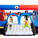 WELLFUNTIME Inflatable Bouncy Castle & Bounce House with Slide, 15.3ft x 14.7ft, Jumping Castle with Blower, Dartboard, Dual Basketball Hoop, Dual Kicking Boards, Jumping Area for 6 Kids