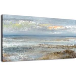 Abstract Wall Art Large Canvas Pictures Modern Blue Ocean Artwork on Canvas Prints Wall Decoration for Living Room Bedroom Bathroom Kitchen Office Home Wall Decor Framed Ready to Hang 24" x 48"