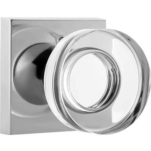 coolnews Crystal Glass Door Knobs Interior with Lock, Modern Round Privacy Door Knob for Bathroom Bedroom, Polished Chrome