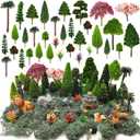 OrgMemory 45 Pcs Animal Tree, Moss, Forest Animals Figures, Plastic Trees for Projects, Model Train Scenery with No Bases, Miniature Trees Diorama Hobby Train Scenery