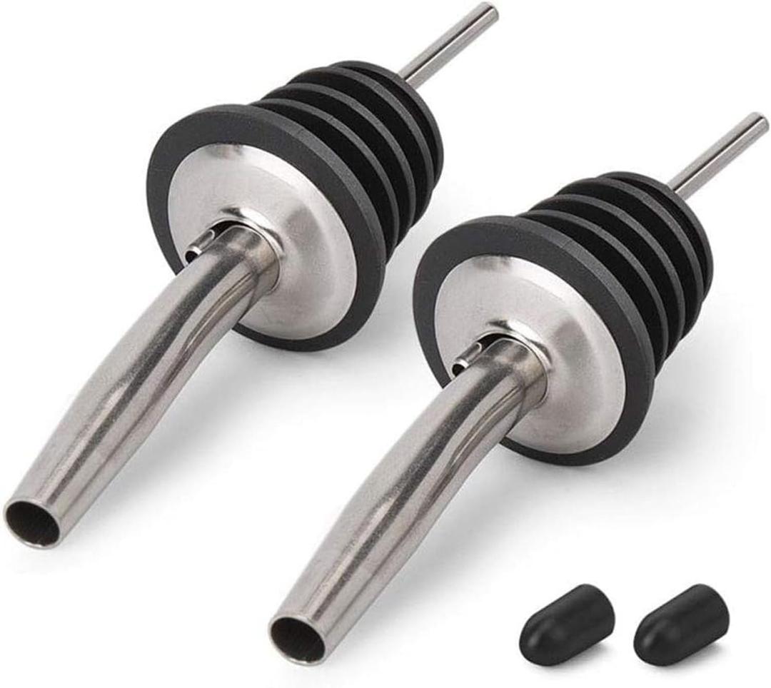 2PCS Stainless Steel Pourers, Speed Liquor Bottle Pourer, Olive Oil and Vinegar Tapered Stopper Spout, Suitable for About 3/4" Bottle Mouth, Olive Oil Spout with Sealed Dust Caps