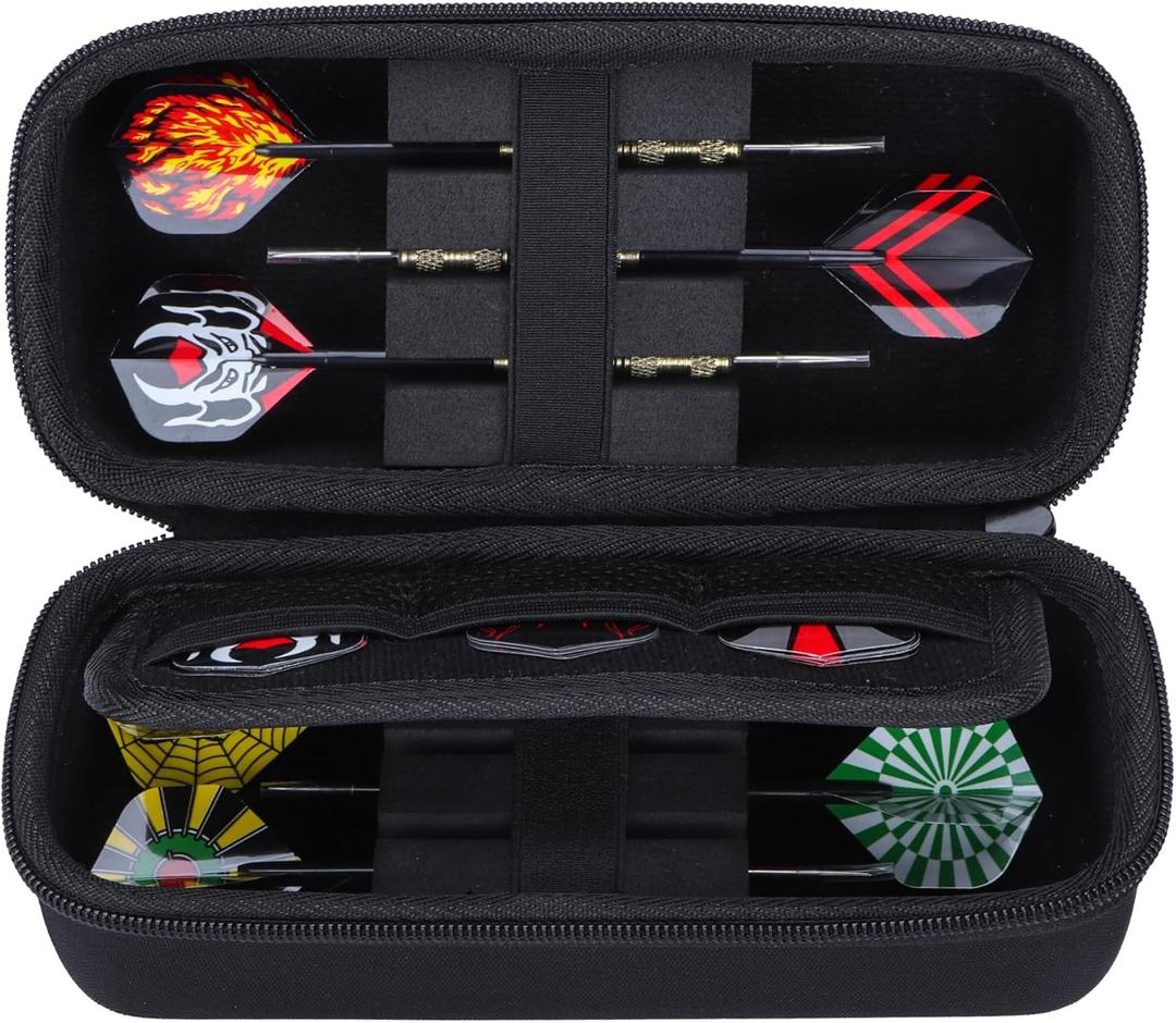 Hard Case Compatible with Steel or Soft Darts Set, Storage Holder Fits Dart Tips Shafts Flights and Accessories (All Black Case)