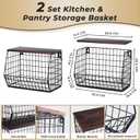 Mefirt 2pcs Fruit Basket Kitchen Storage Basket with Wood Lid, Stackable Wall Basket Fruit Basket for Kitchen, Countertop Organizer for Snack, Fruit and Veggie Storage, 11.8 x 7.9 x 8.5 Inch