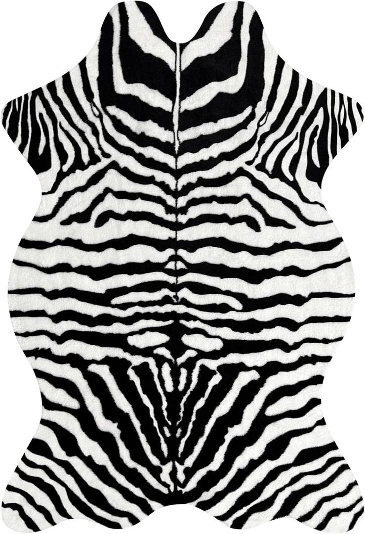 Small Zebra Print Rug 3.6x2.46 Feet Faux Cowhide Area Rug Animal Rug for Bedroom Living Room Office Table Wall Western Home Decor Mat, Black White Zebra