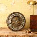 18 Inch Wall Clock with Moving Gears, Oversized Large Industrial Steampunk Decoration, Antique Metal Big Numeral Wall Clocks for Kitchen Study Room Living Room Decor (Antique Oil-Rubbed Bronze)
