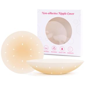 TENDER EPOCH Nipple Covers for Women, Grippy Not Sticky Circle Nipple Pasties, Ultra Thin & Invisible, Reusable Silicone Bra Pasties - Honey (Beige)
