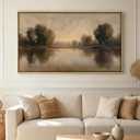 Large Framed Neutral Landscape Wall Art, Country Riverside Canvas Print, 48"LX24"W