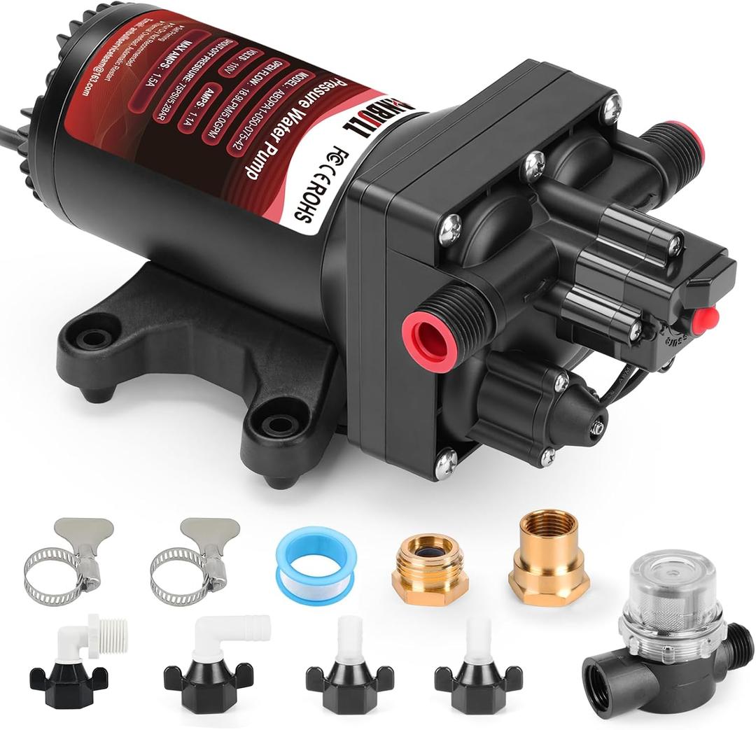ANBULL Water Pressure Pump 110V 5.0GPM 75PSI, 4-Chamber Electric Water Diaphragm Transfer Pump with Automatic Pressure Switch, Self-Priming for RV, Marine, Home Water System & Irrigating