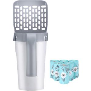 PETIZER Premium Cat Litter Scoop with 90 Count Refill Bags, Integrated Detachable Litter Shovel with Waste Container, Large Portable Cat Scooper with Holder, Kitty Poop Scooper & Easy Storage Caddy