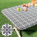 misaya Rectangle Vinyl Table Cloth, Elastic Fitted Flannel Backed Tablecloth, 100% Waterproof Plastic Table Cover Fits Folding Tables for Picnic, Camping, Outdoor (Black, 36" x 60")