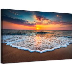 Beach Wall Art Sunset Coastal Bathroom Decor Hawaii Beach Wall Art Nature Ocean Landscape Canvas Prints Painting Modern Ocean Waves Seascape Artwork for Living Room Office Home Decoration 12x16"