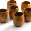 Hiceeden 6 Pack Wooden Tea Cups, 5 Oz Japanese Tea Cups Handmade Natural Wood Water Cup for Drinking, Milk, Coffee, 150ML