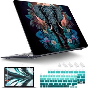 Tuiklol for MacBook Air 13 inch 2021-2018 Release M1 A2337/ A2179/ A1932 with Retina Display Touch ID, Hard Shell Case and Keyboard Cover for MacBook Air 13.3'' Cover, Cute Elephant