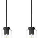 Zevluck 2-Pack Pendant Light, Matte Black Pendant Lighting with 5 Adjustable Tubes, Hanging Light Fixtures with Clear Glass Shade, Tiltable Pendant Lighting for Kitchen Island, Dining Room