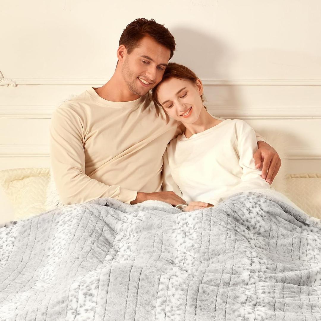 Bearhug Electric Blanket Queen Size 84" x 90", Dual Controllers, Faux Fur & Sherpa Heated Blanket, 10 Heating Levels & 1-12H Auto Off, Over-Heat Protect, ETL, Machine Washable (Snow Leopard)
