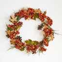 30" Artificial Fall Hydrangea and Berry On Natural Twig Wreath