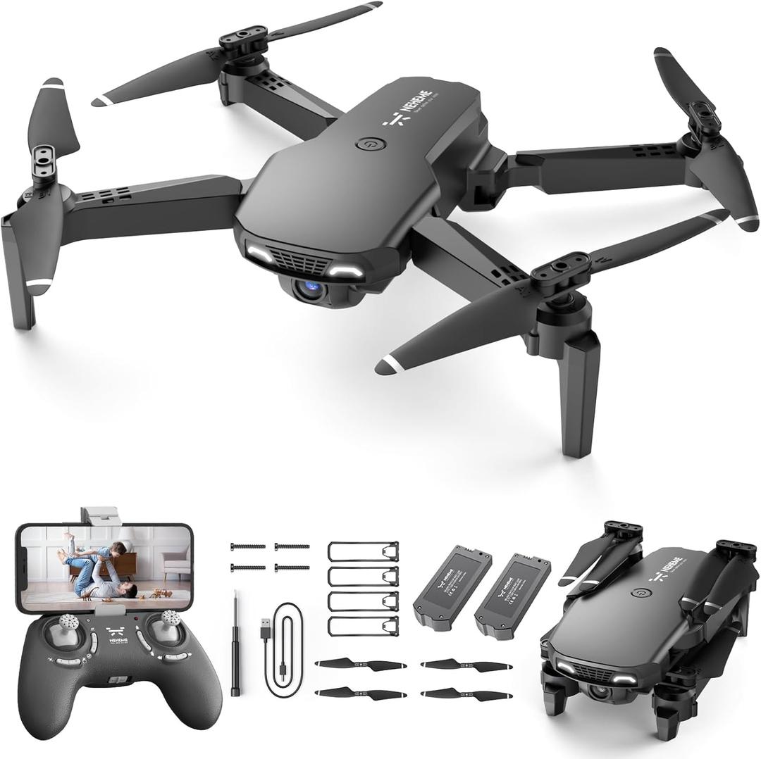 NEHEME Drones for Kids with Camera - Remote Control Helicopter Toys Gifts for Boys Girls, 1080P HD FPV RC Quadcopter for Adults, One Key Start/Land, Altitude Hold, Gravity Control, 2 Batteries, Black