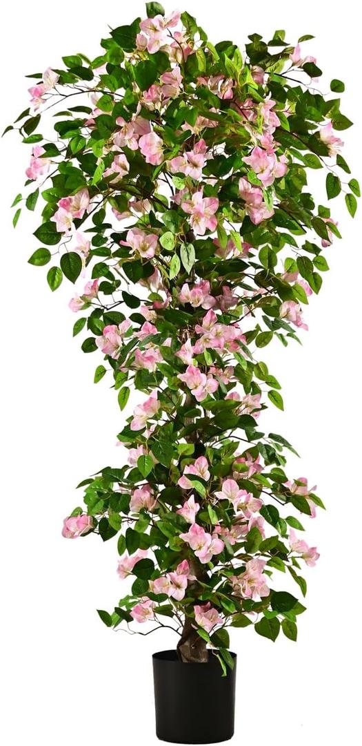 Artificial Bougainvillea Tree -5FT Faux Bougainvillea Tree with Realistic Flowers, Tall Fake Flower Tree for Indoor or Outdoor Decor, Silk Floral Plant for Living Room, Porch, Garden (Pink/White)