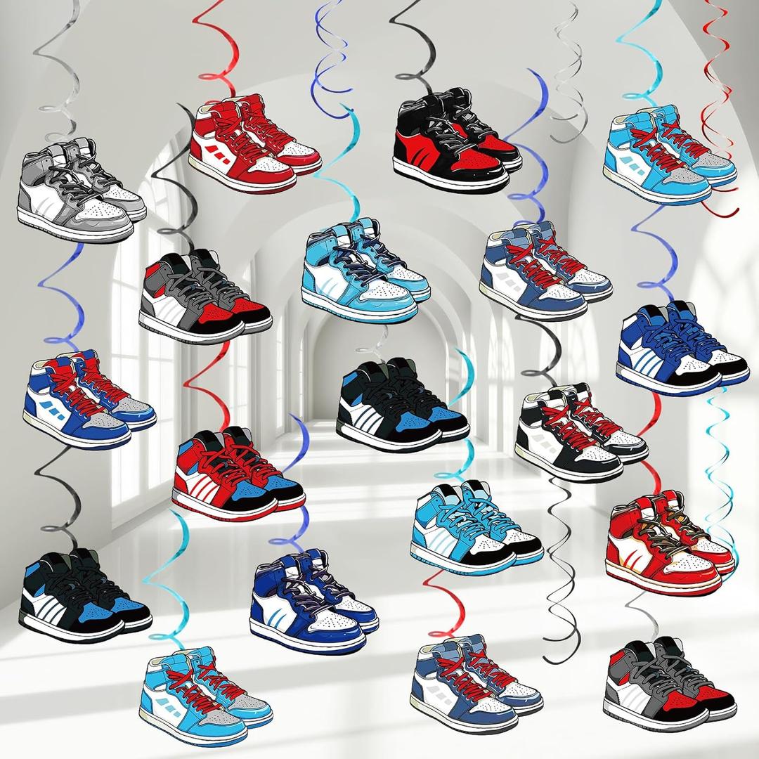 60PCS Sneaker Birthday Party Hanging Swirls for Sports Themed Party Decoration Basketball Sneaker Tennis Shoe Birthday Party Ceiling Streamers for Kids Birthday Baby Shower Party Supplies
