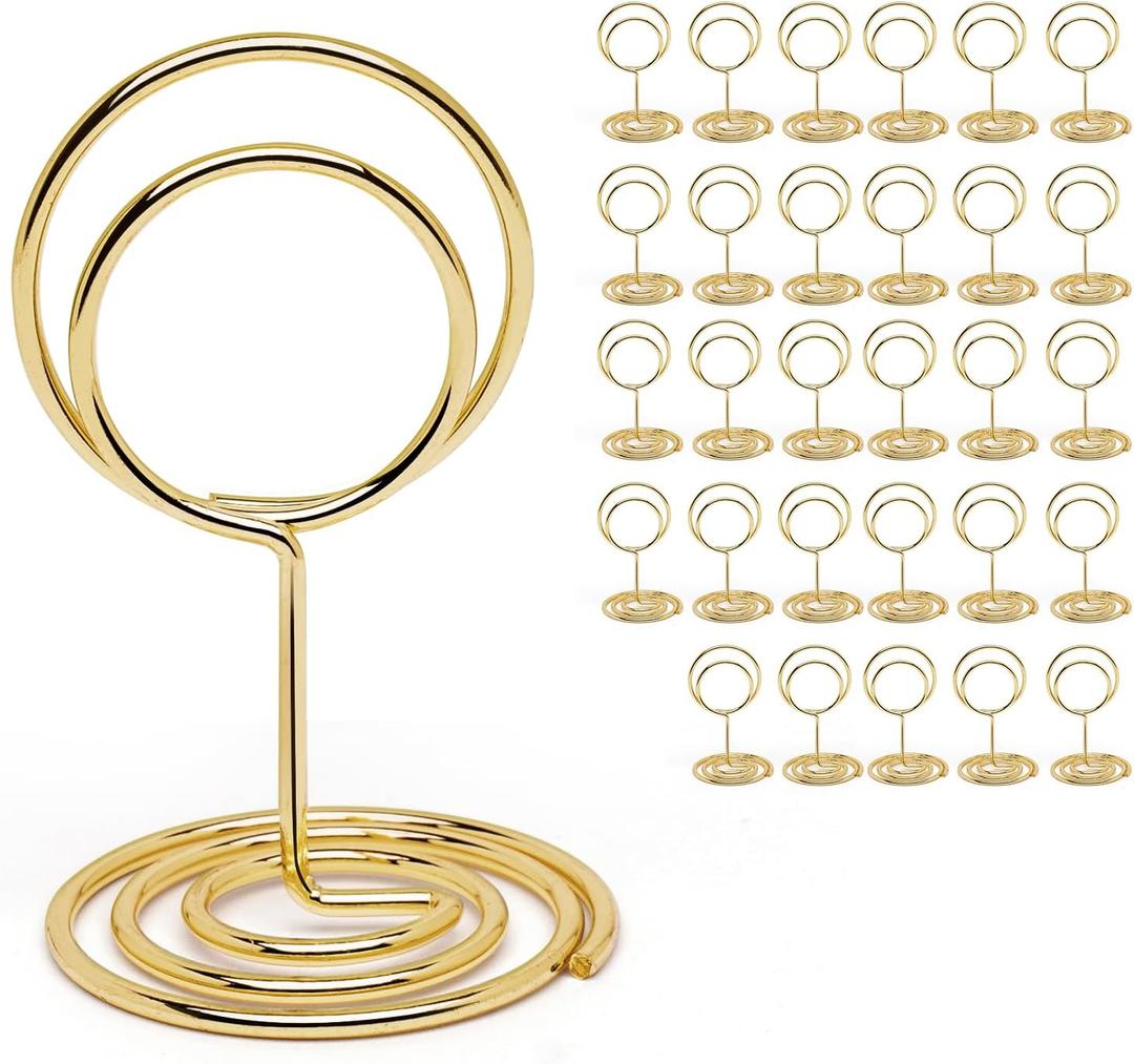 30PCS Table Number Holders Place Card Holder - Photo Holders for Tables, Cards Stand Name Menu Clips,Small Table Sign Holders for Wedding Anniversary Birthday Party (Gold)
