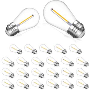 25 Pack S14 String Light Bulbs, 1W LED Waterproof Shatterproof Outdoor Light Bulbs, 2200K Amber Warm White, E26 Base, 70LM, AC120V, Non-Dimmable