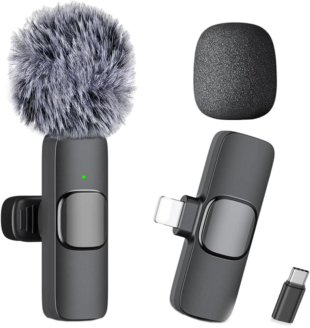 Professional Wireless Lavalier Microphone for iPhone iPad, Cordless Omnidirectional Clip Mini Mic, Plug-Play Microphone for Interview Video Podcast Vlog YouTube (Black)
