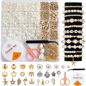 Pearl Beads for Jewelry Making Bracelet Making Kit for Adult Pearl Beads for Bracelets Bracelet Bead Kits Jewelry Making Kit for Necklaces Earrings DIY Crafts