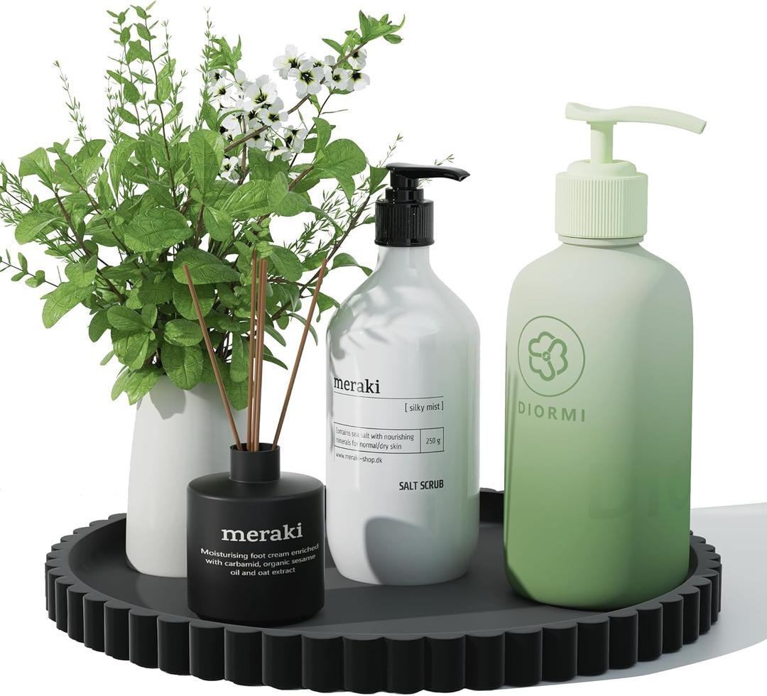 Silicone Bathroom Countertop and Vanity Tray-10 Inch Round Silicone Bathroom Tray, Modern Bathroom Decor, Coffee Table Decor, Decorative Tray for Candle, Perfume, Plants (Black)