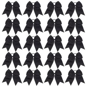 20 PCS 8 Inch Cheer Hair Bows Large Cheerleading Big Hair Bows with Ponytail Holder Hand-made Grosgrain Ribbon Hair Accessories for Teen Girls(Black)